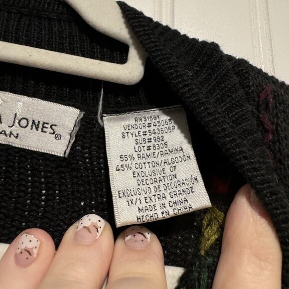 Vintage Victoria Jones Black Floral Embroidered Cardigan Sweater Size 1X - Picture 5 of 6